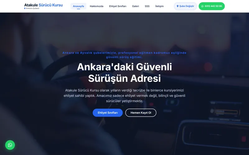 Atakule Sürücü Kursu web sitesinin masaüstü görünümü