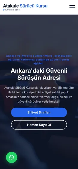 Atakule Sürücü Kursu web sitesinin mobil görünümü