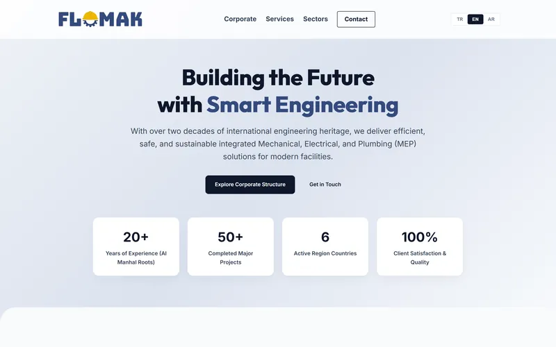 FLOMAK Mühendislik web sitesinin masaüstü görünümü