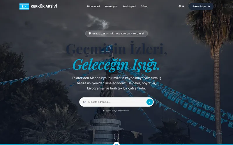 Kerkük Arşivi web sitesinin masaüstü görünümü