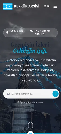 Kerkük Arşivi web sitesinin mobil görünümü