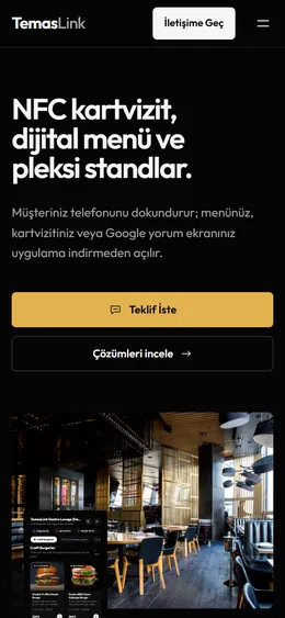 TemasLink web sitesinin mobil görünümü
